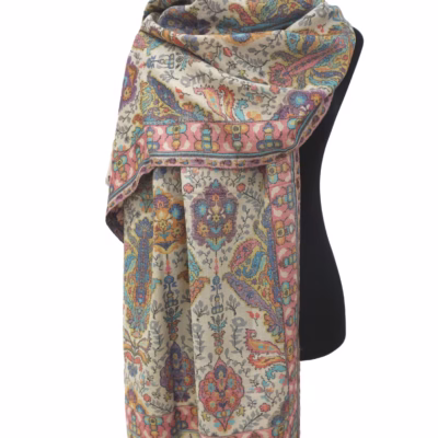 Kunstvoller, warmer Kaschmirschal Kani weiß - bunt