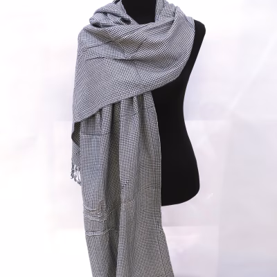 Breiter Schal Pepita Indigo Pflanzenfarben