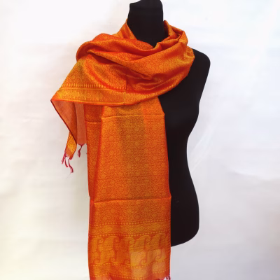 Leichter Brokat-Seidenschal orange und gold